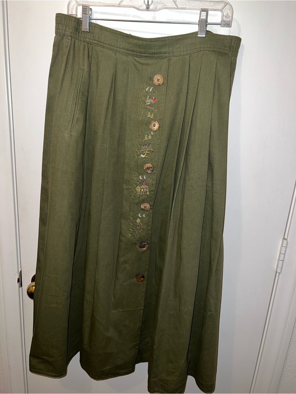 Olive Green Button-Front Maxi Skirt
